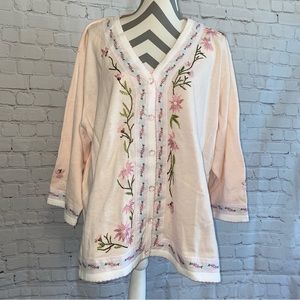 Storybook Knits “Pretty In Pink” Embroidered Floral Cardigan Sweater Sz 3XL